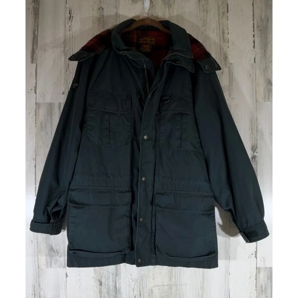 Eddie Bauer Wool Lined Mountain Parka Large Green Hooded Barn Coat Chore Jacket